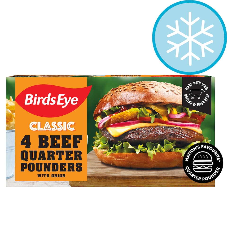 image 1 of Birds Eye Classic 4 Beef Quarter Pounders with Onion 454g