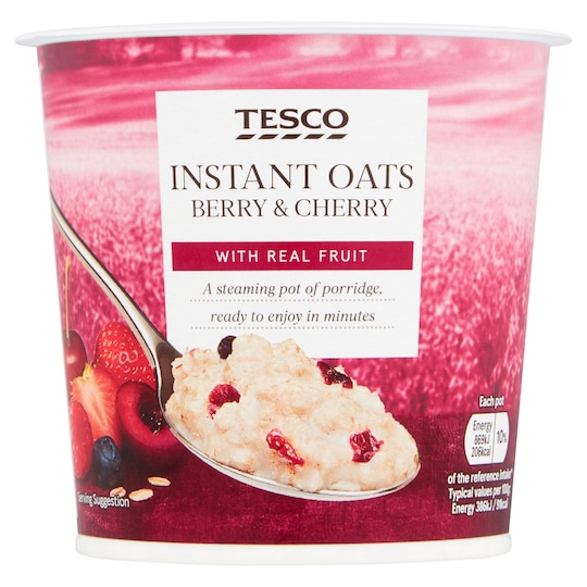 Tesco Instant Oats Porridge Pot Berry & Cherry 55G Tesco Groceries