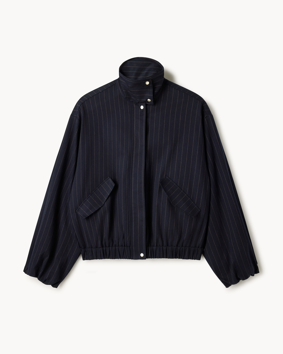 image 1 of F&F Pinstriped Funnel Neck Co-ord Jacket in Navy