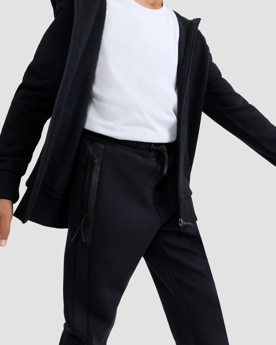 image 1 of F&F Active Boys Cuffed Zip Joggers with Cotton in Black