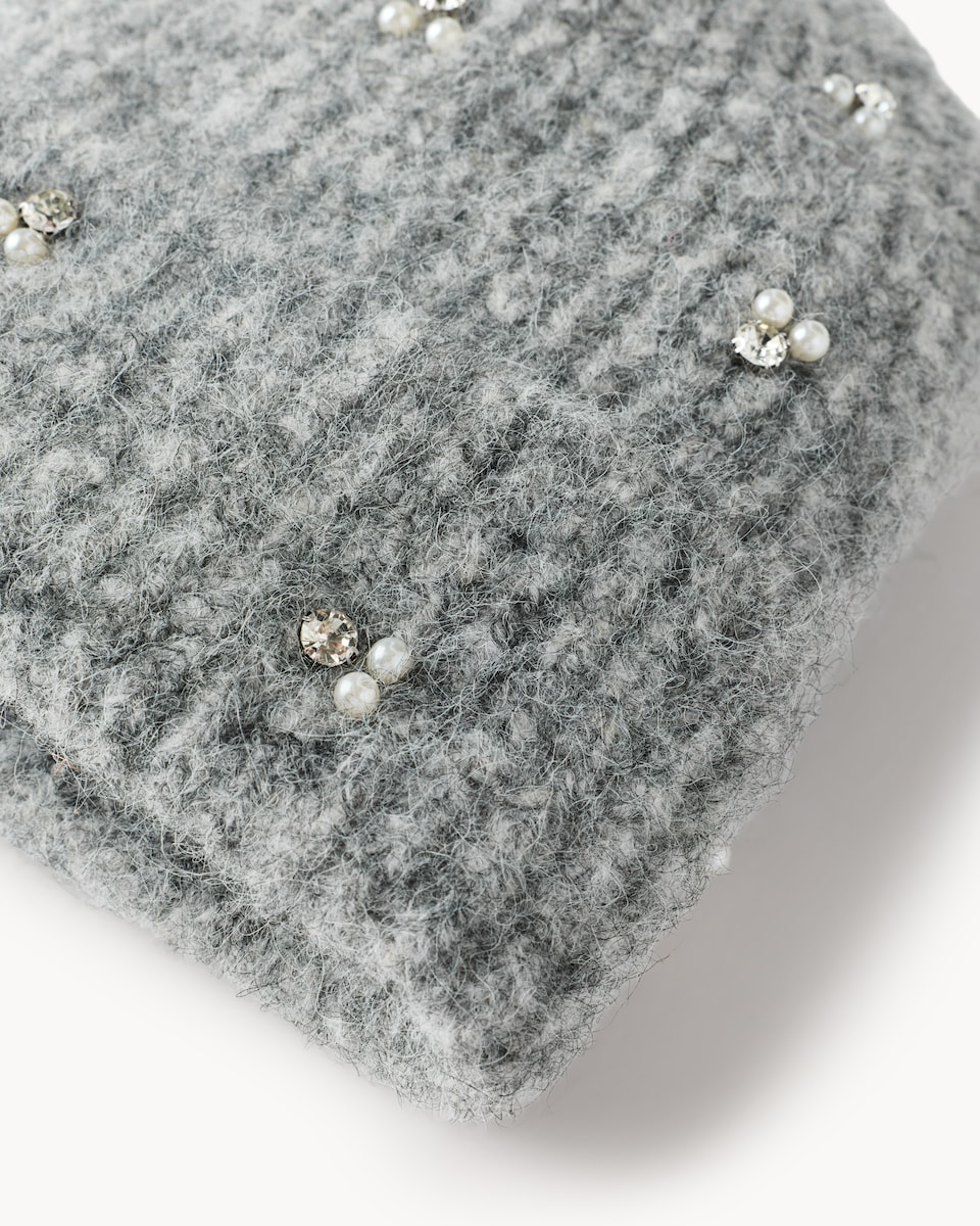 image 1 of F&F Knitted Embellished Hat in Grey