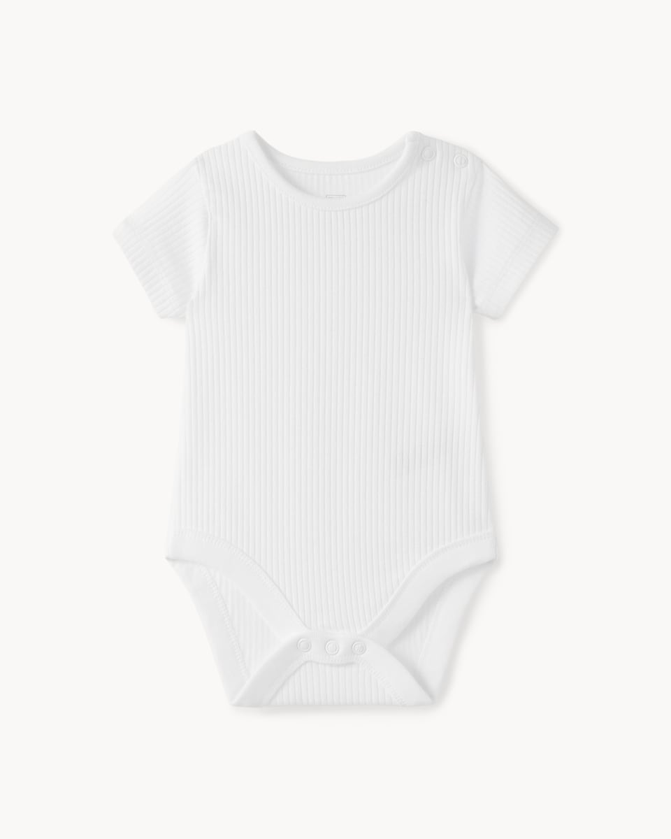 image 1 of F&F Baby 3-Pack Pure Cotton Ribbed Short Sleeved Bodysuits in White