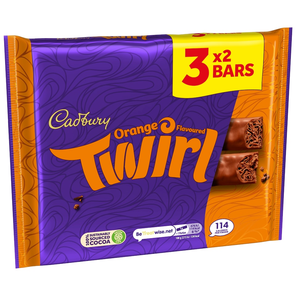 image 1 of Cadbury Twirl Orange Chocolate Bar Multipack 129g