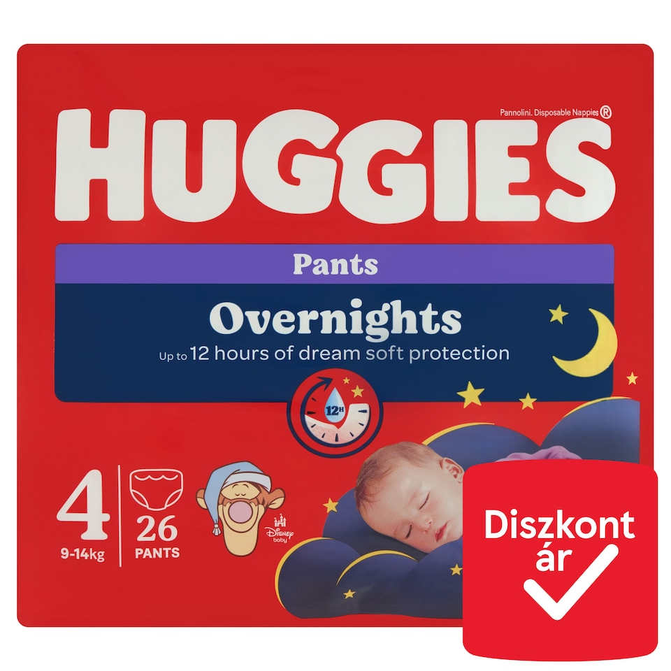Huggies Overnights éjszakai bugyipelenka kisbabák számára, méret: 4, 9-14 kg 26 db  1. kép