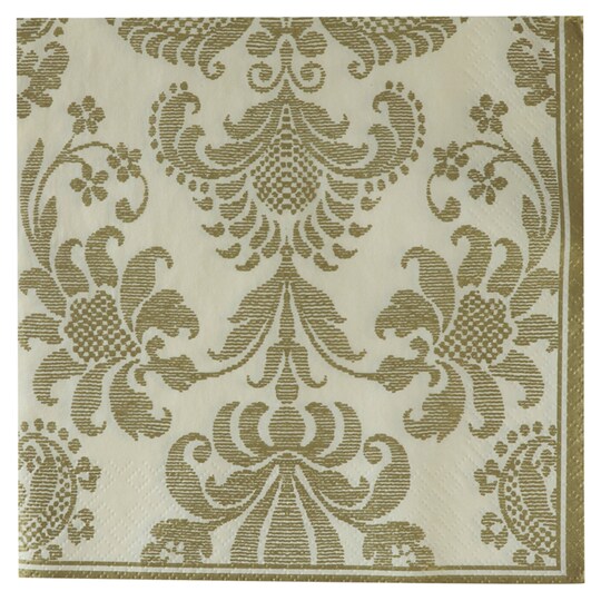 Tesco Christmas Gold Damask Napkin 33Cm 3Ply 20 Pack
