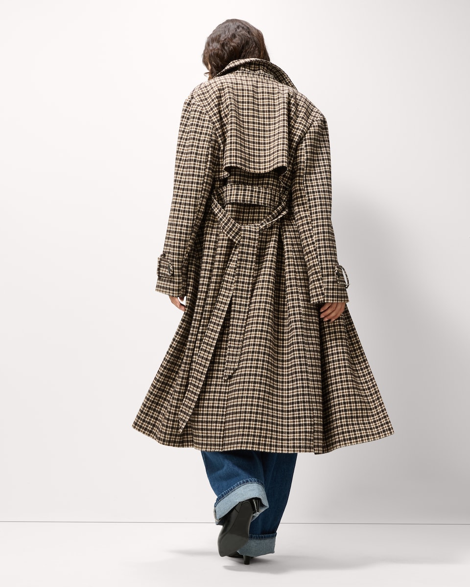 image 1 of F&F Checked Belted Trench Coat in Multi Brown