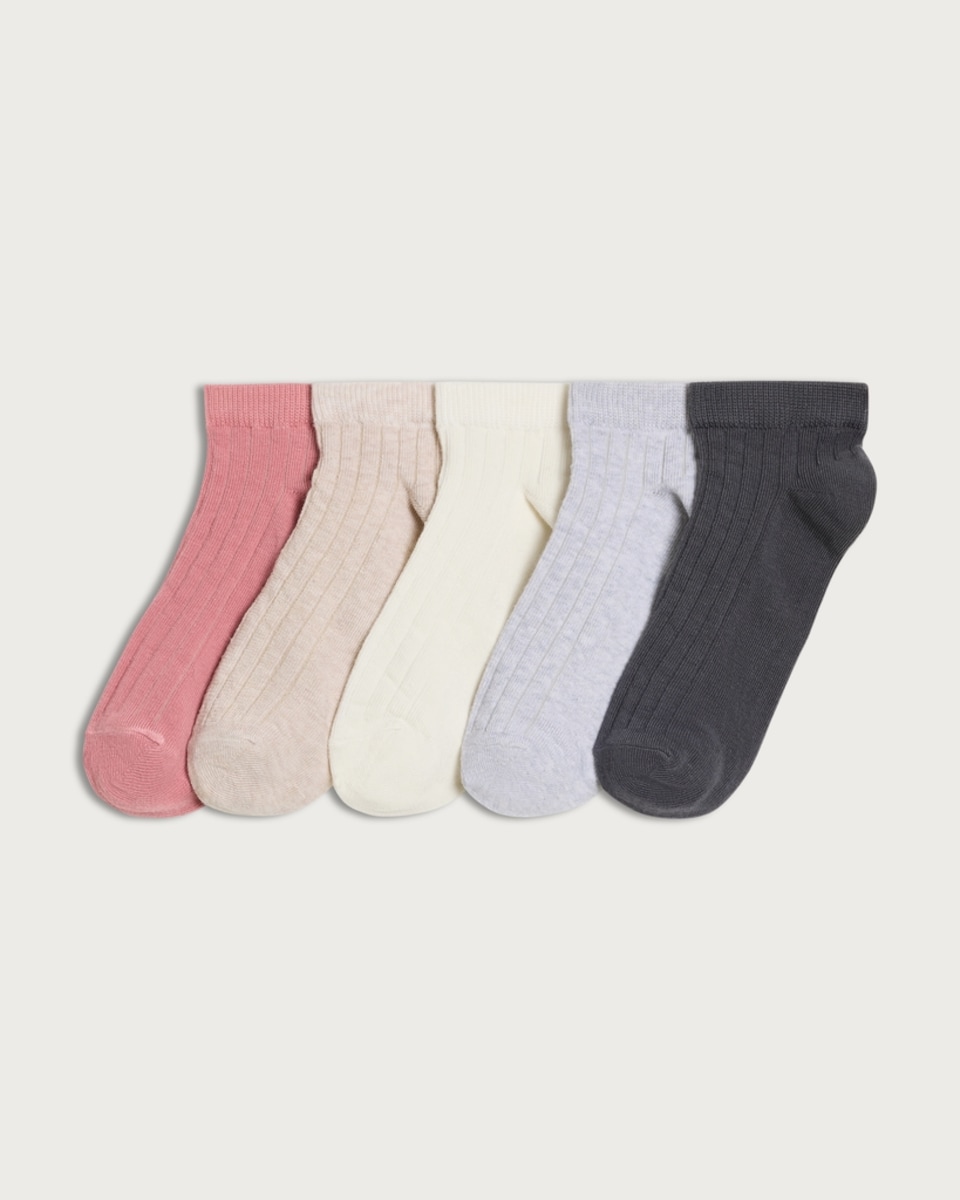 F&F 5-Pack Cotton Rich Ribbed Trainer Socks in Pink