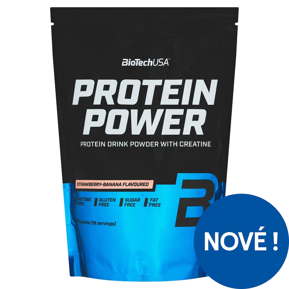 Obrázek 1 pro produkt BioTechUSA Protein Power ochucený bílkovinový nápojový prášek s kreatinem jahodovo-banánový 500g