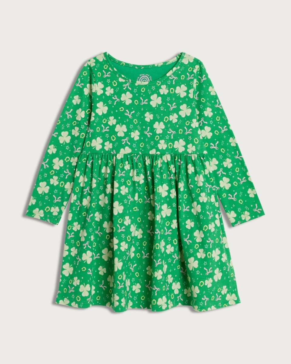 F&F Girls Pure Cotton St Patrick’s Day Long Sleeved Dress in Green