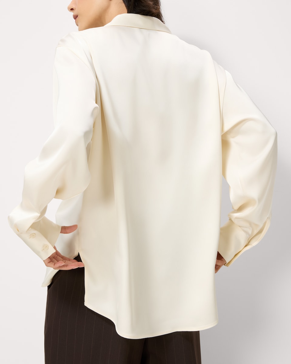 image 1 of F&F Satin Collared Oversized Co-ord Shirt in Cream
