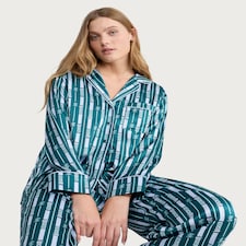 Wicked Print Satin Shirt and Trousers Pyjamas in Purple