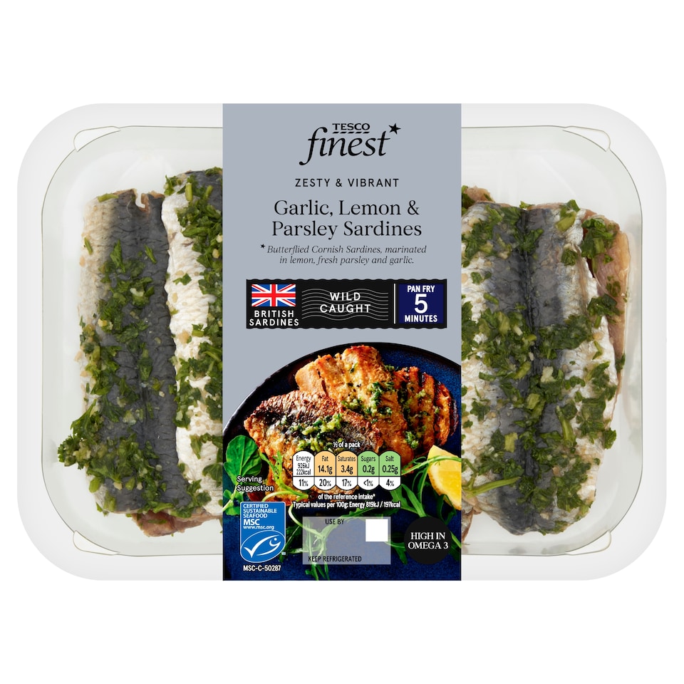 Tesco Finest Garlic, Lemon and Parsley Marinaded Sardines 288g