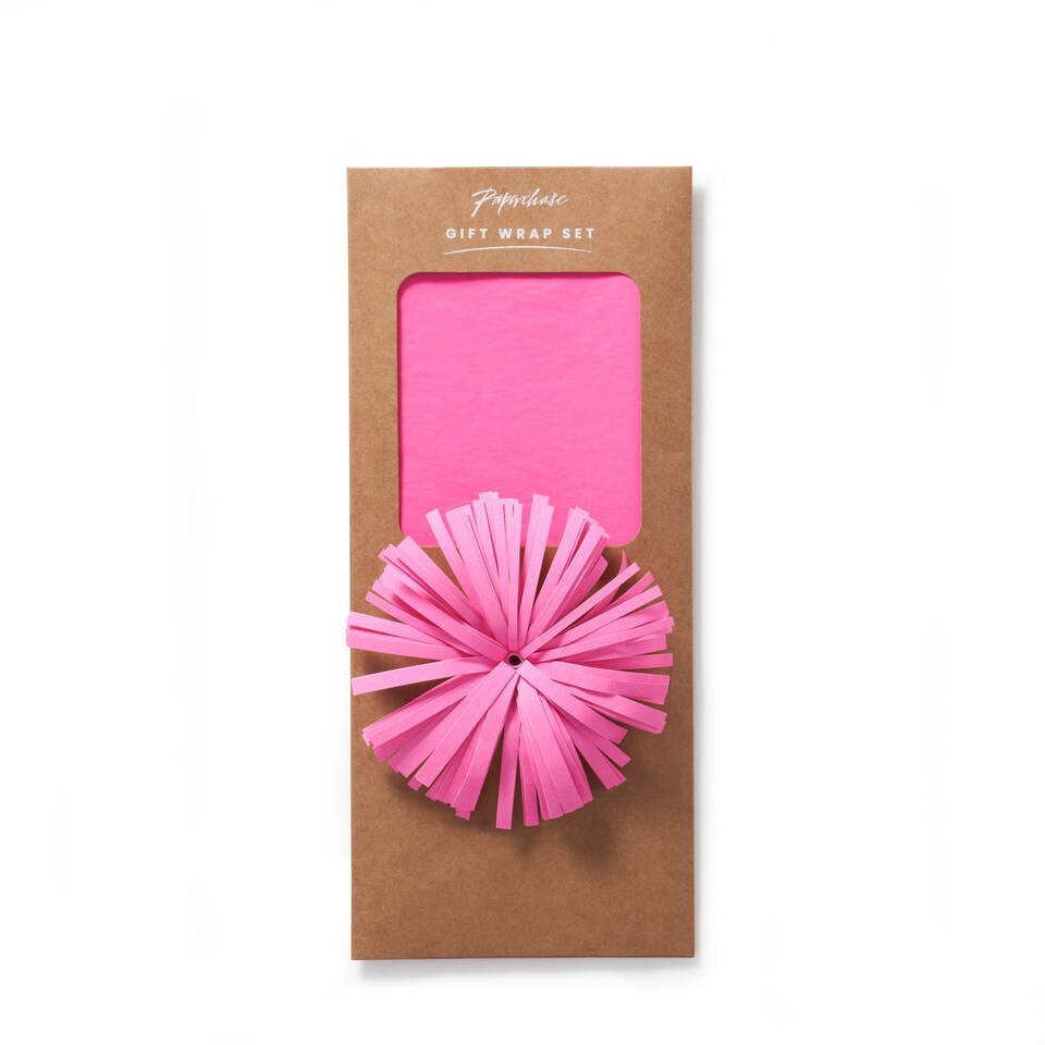 image 1 of Paperchase Neon Christmas Tissue Paper & Bow Gift Wrap Set - Pink
