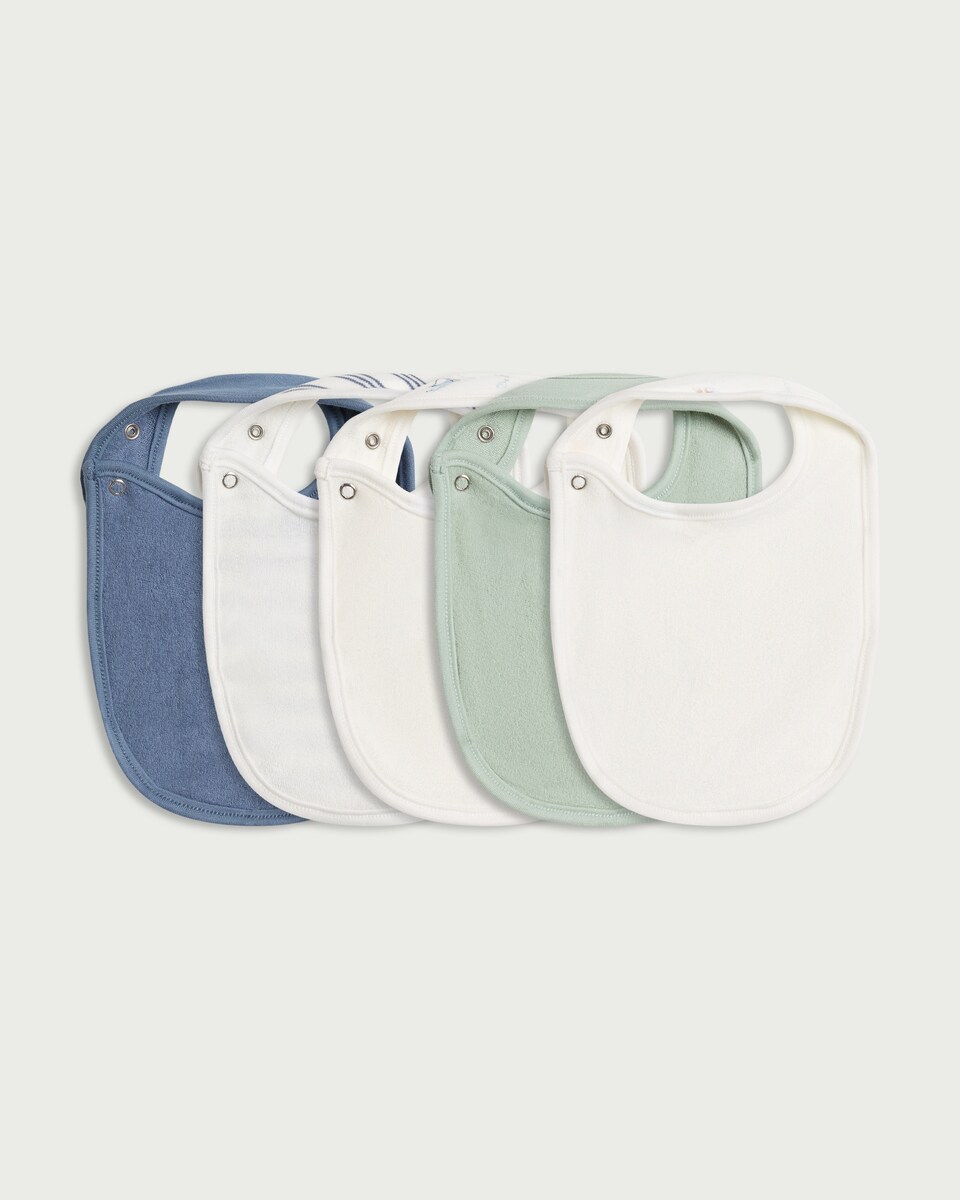 image 1 of F&F Baby 5-Pack Pure Cotton Printed Bibs in Blue