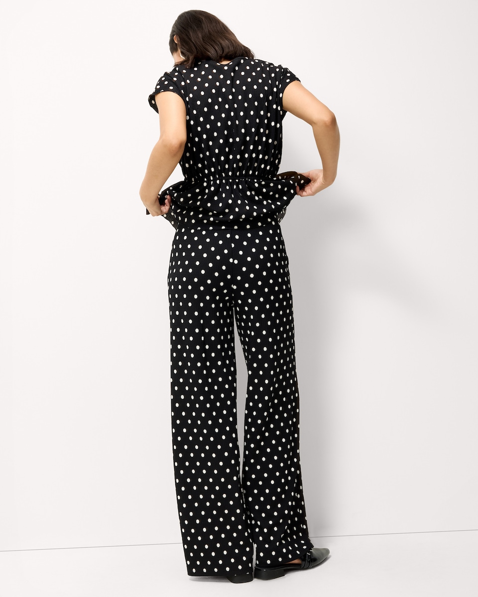 image 1 of F&F Textured Polka Dot Wide Leg Trousers in Multi Black