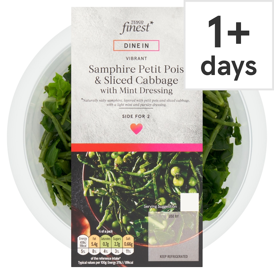 Tesco Finest Petit Pois, Cabbage & Samphire with Mint Dressing 240g