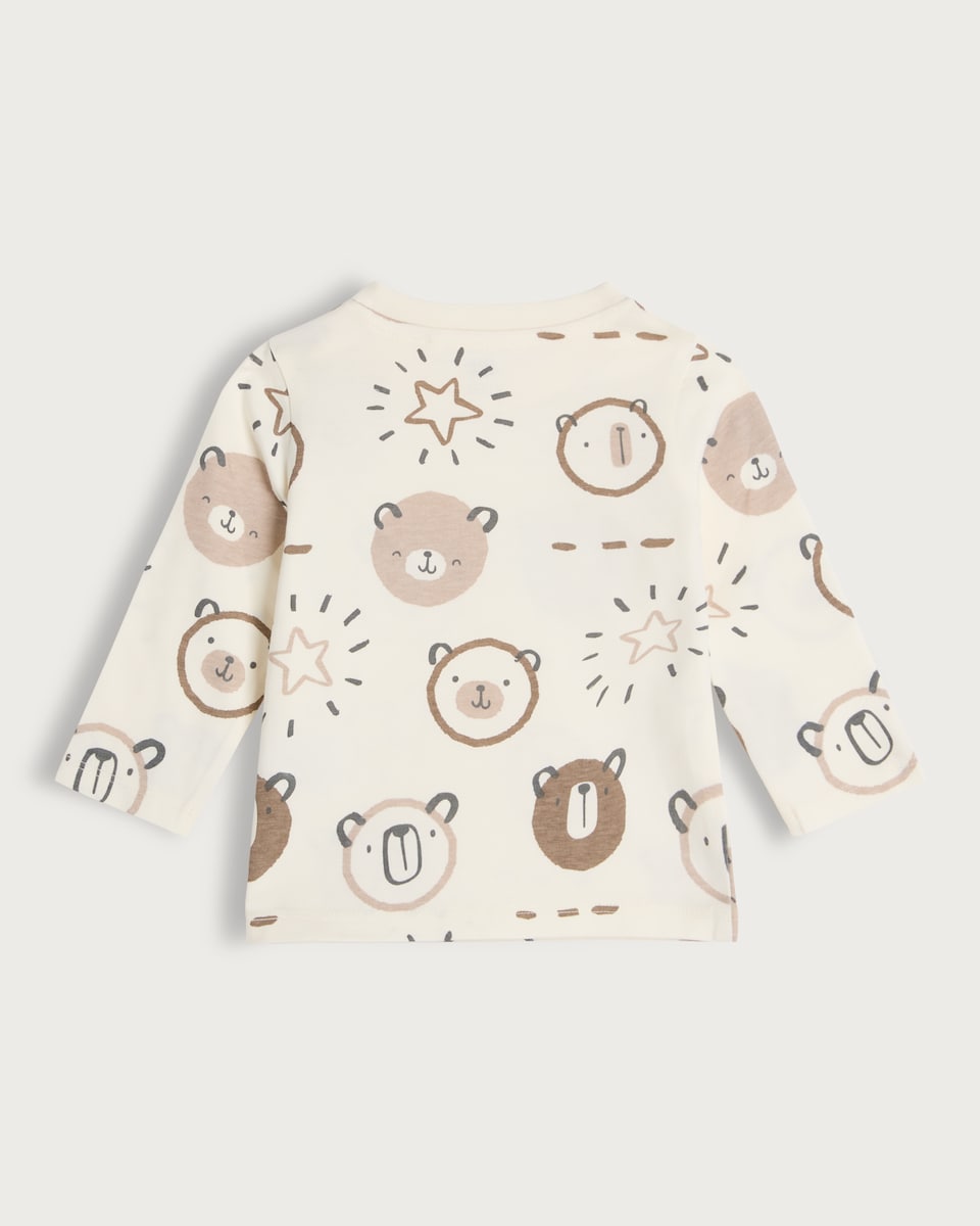image 1 of F&F Baby 3-Pack Pure Cotton Bear Print Long Sleeved Tops in Cream