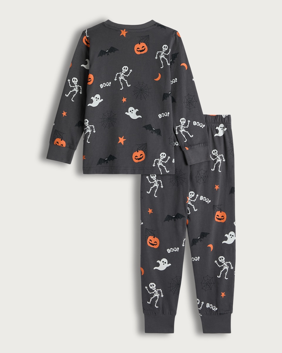 image 1 of F&F Unisex Pure Cotton Glow in the Dark Halloween Print Pyjama Set in Multi