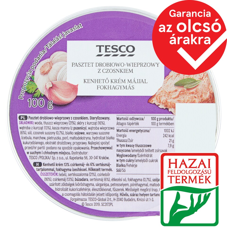 Tesco fokhagymás kenhető krém májjal 100 g
