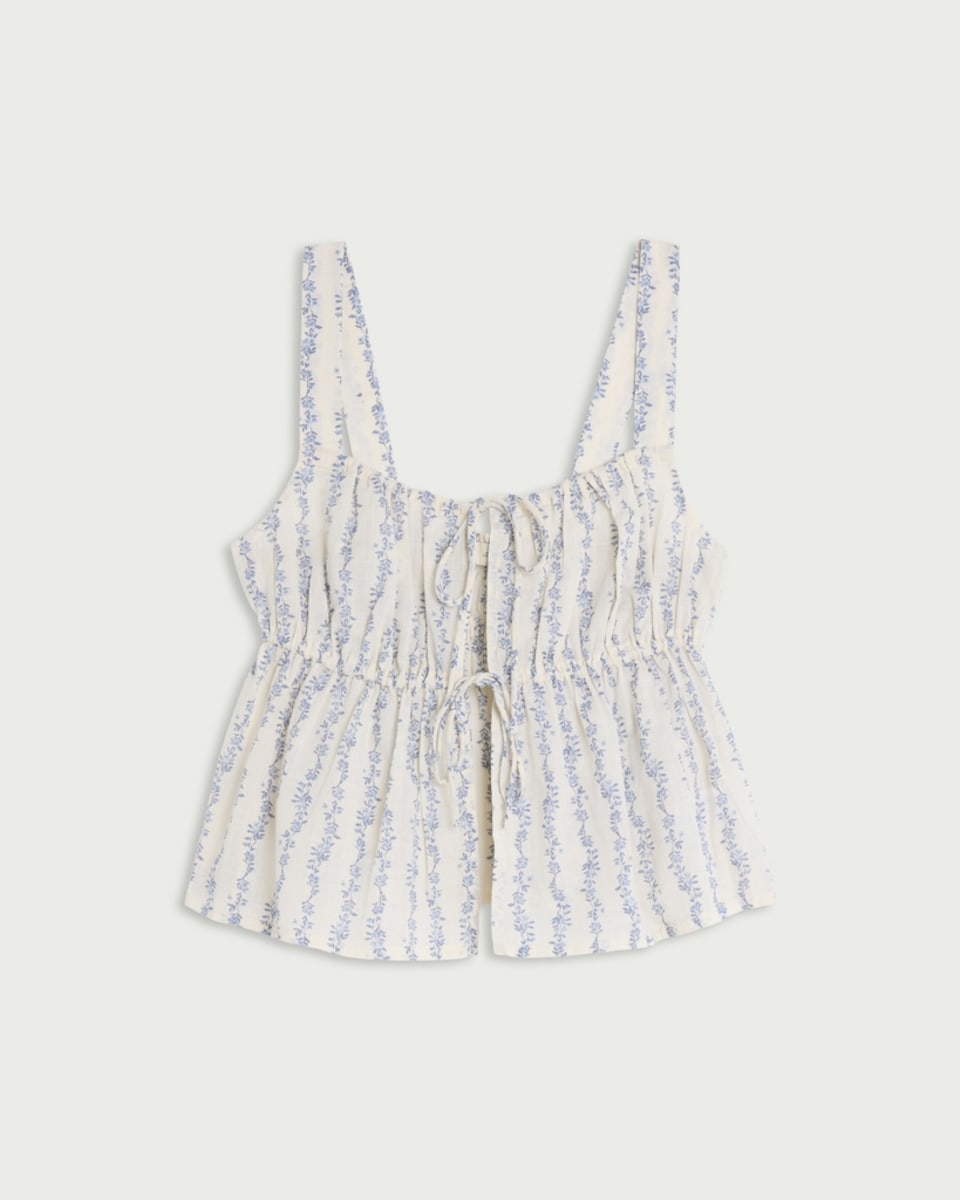 image 1 of F&F Pure Cotton Floral Print Pyjama Top in Multi Blue