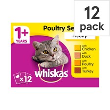 Whiskas 1+ Cat Food Pouches Poultry in Jelly 12x100g