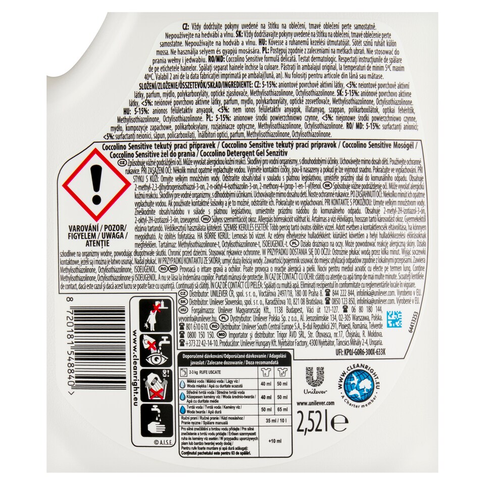 image 1 of Coccolino Sensitive Washing Gel 63 Washes 2.52L
