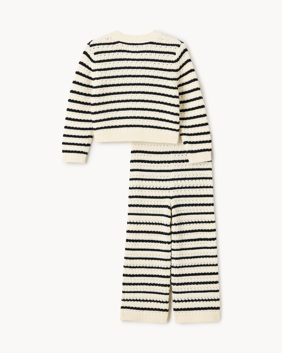 image 1 of F&F Girls Pure Cotton Striped Cardigan and Trousers Set in Multi White