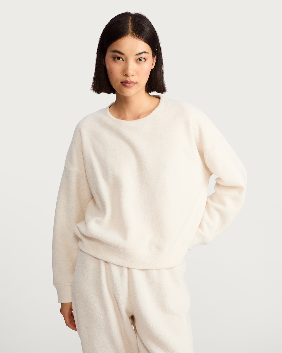 image 1 of F&F Towelling Long Sleeved Pyjama Top in Cream