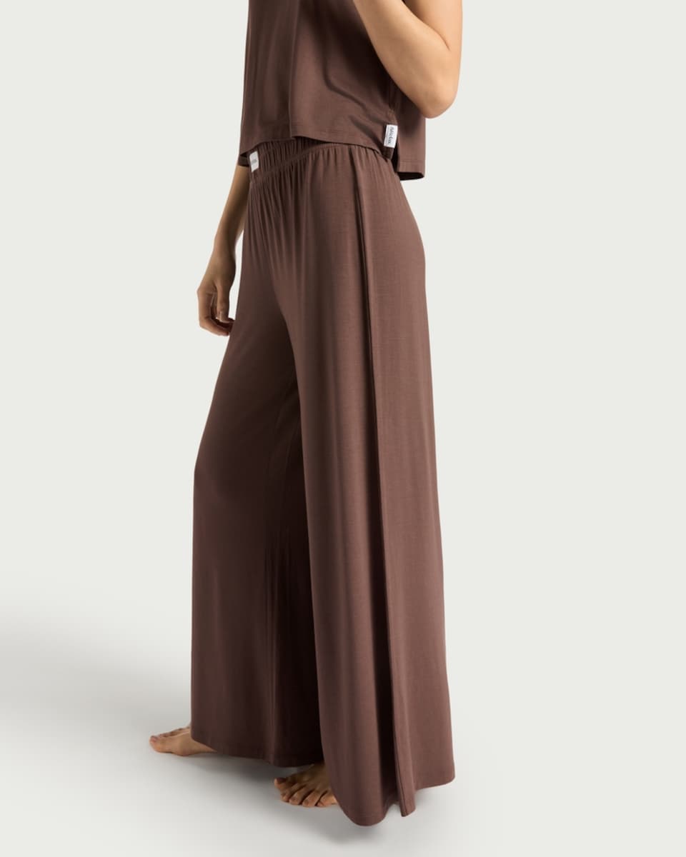 image 1 of F&F CoolEase™ Modal Rich Wide Leg Pyjama Bottoms in Chocolate