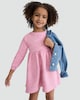 image 3 of F&F Girls Cotton Rich Unicorn Print Long Sleeved Sweater Dress in Pink