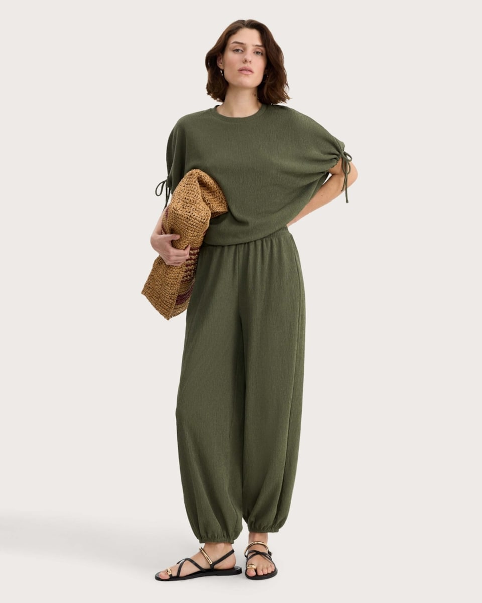 image 1 of F&F Textured Balloon Trousers in Khaki