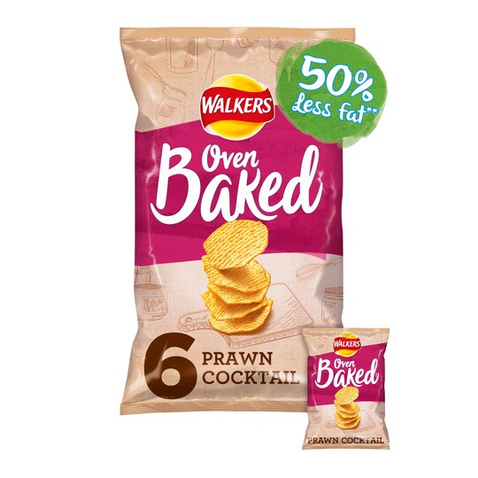 Walkers Oven Baked Prawn Cocktail Crisps 6X25g Tesco Groceries