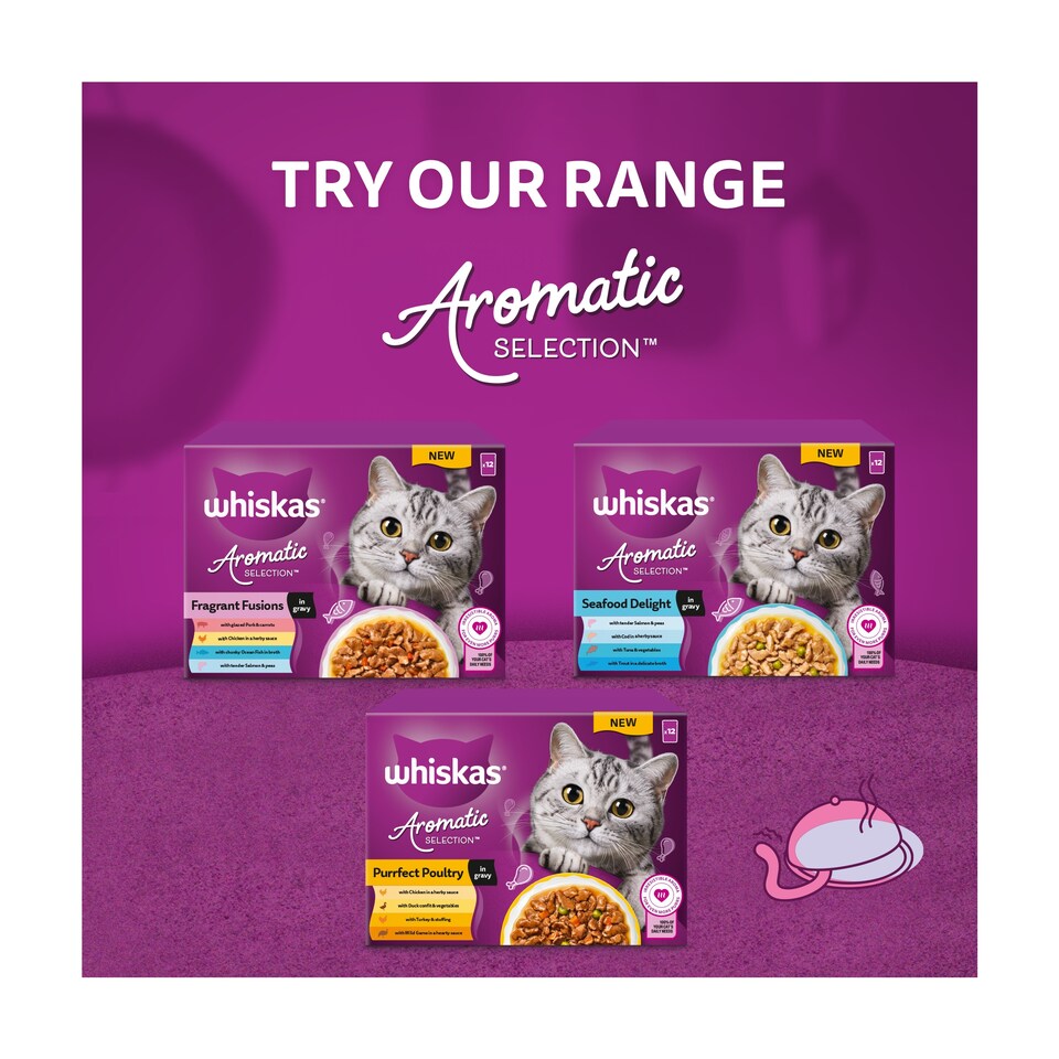 image 1 of WHISKAS 1+ Aromatic Fragrant Fusions Selection Wet Cat Food Pouches 40x85g