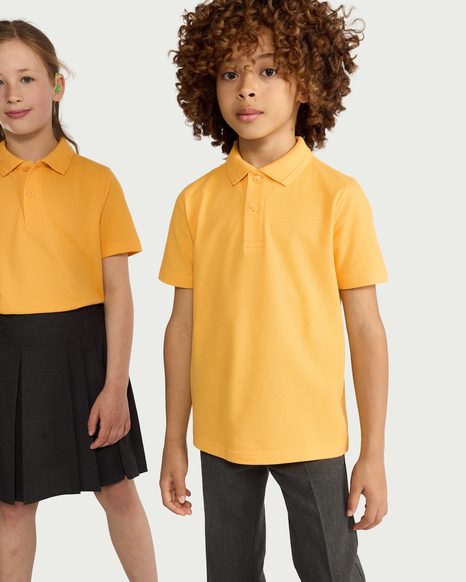 image 1 of F&F School Boys 3-Pack Pure Cotton Regular Fit Polo Shirts in Yellow