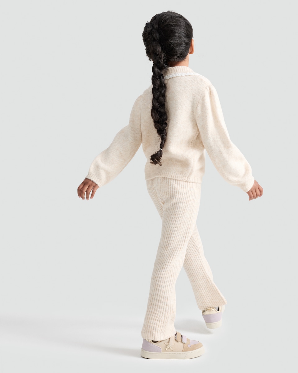 image 1 of F&F Girls Lace Trim Collar Jumper and Ribbed Leggings 2 -Piece in Cream