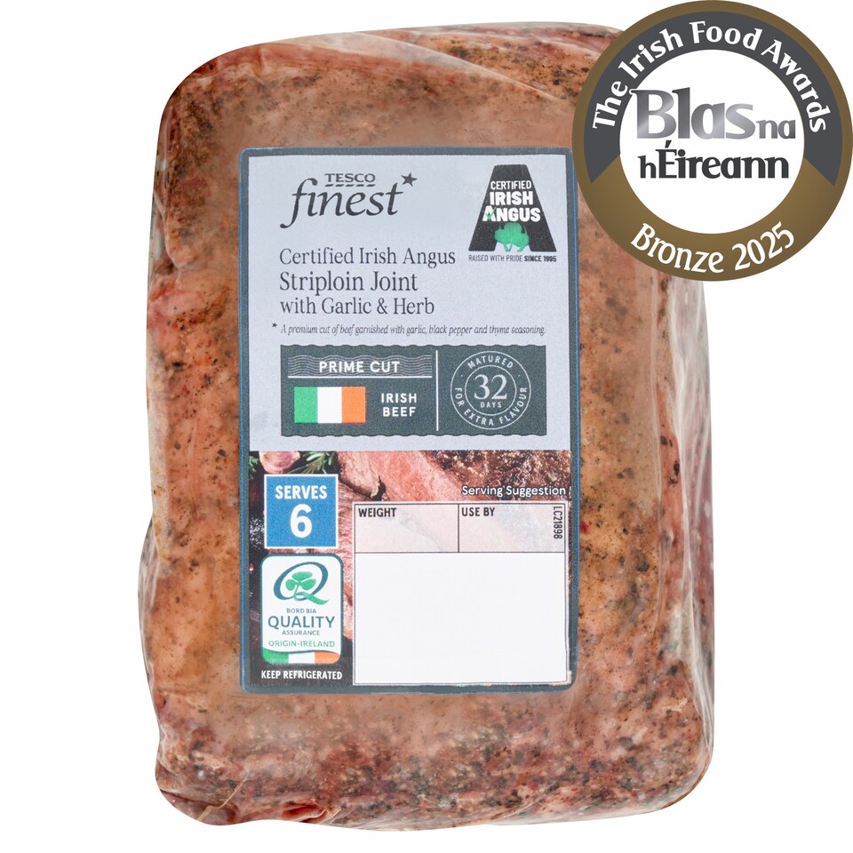 Tesco Finest Certified Irish Angus Striploin Joint with Garlic & Herb 1.2kg