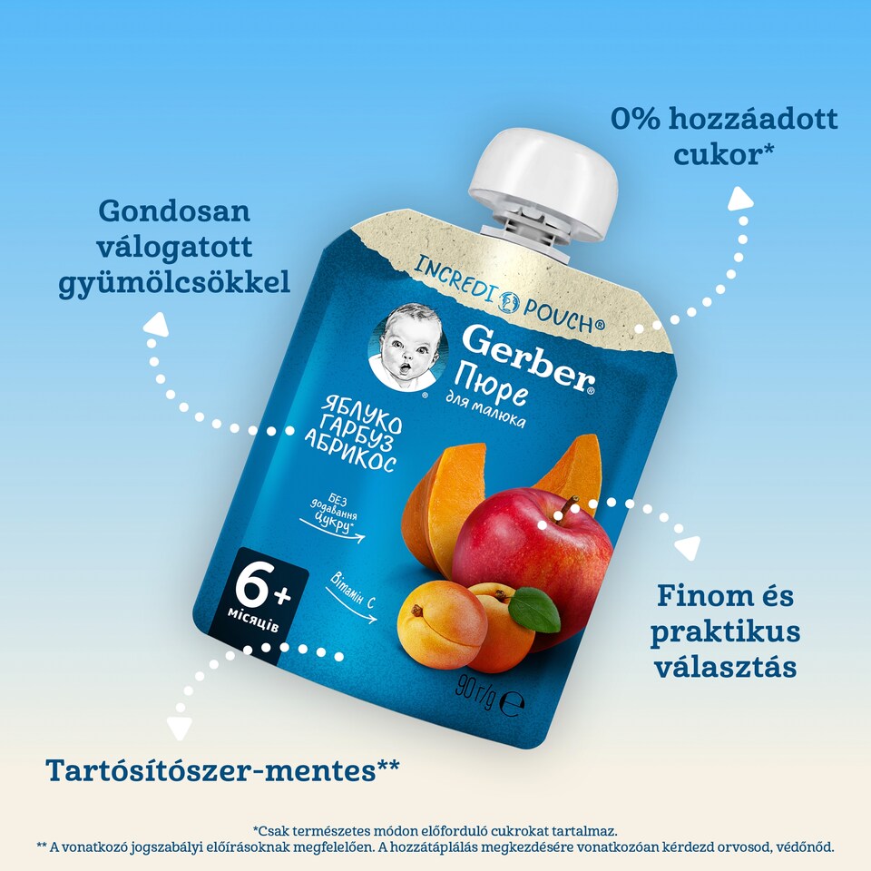 Gerber alma-sütőtök-sárgabarack püré, 6 hónapos kortól 90 g  1. kép