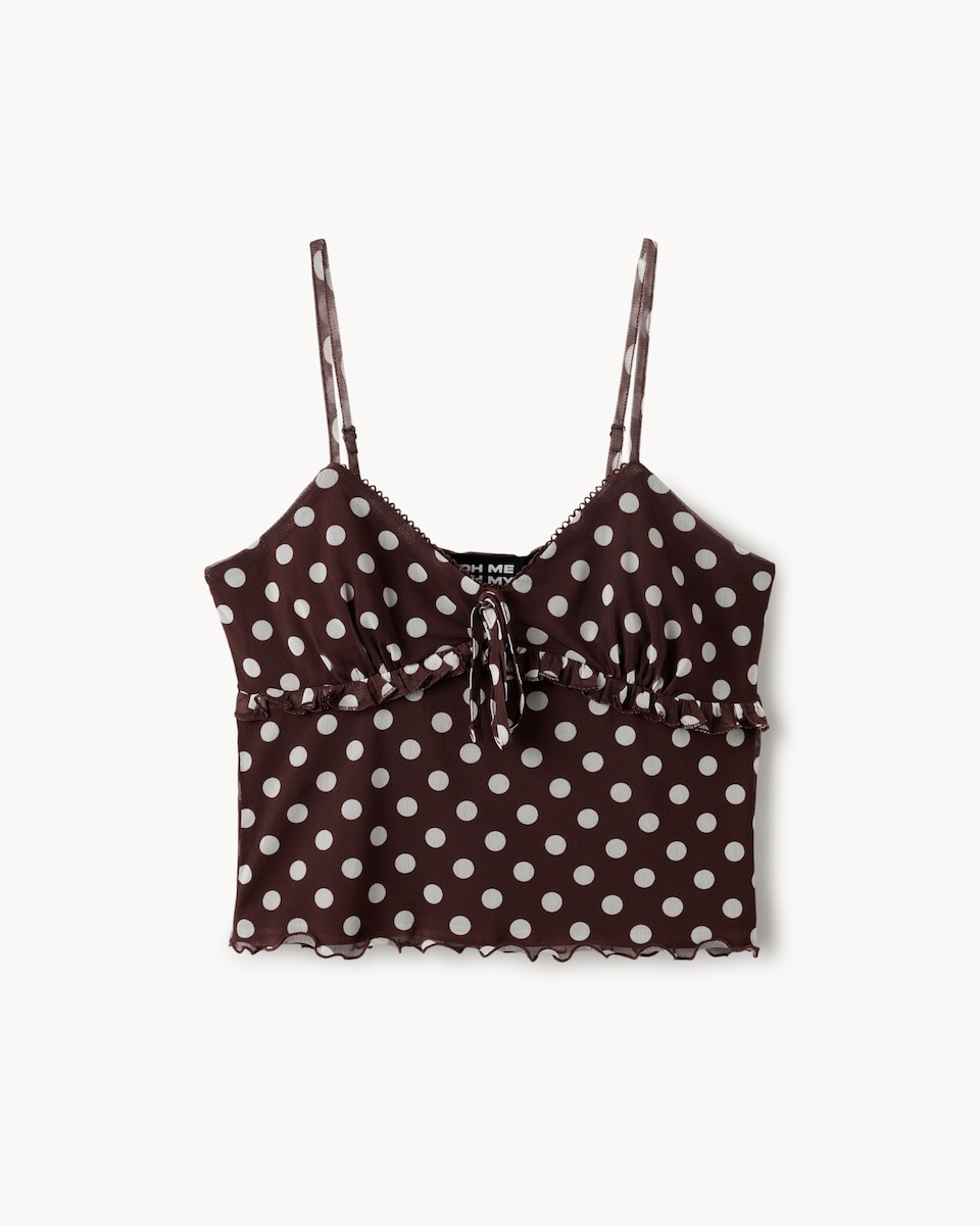 OH ME OH MY Mesh Polka Dot Vest in Chocolate