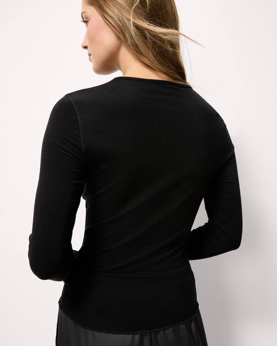 image 1 of F&F Lyocell Rich Long Sleeved Top in Black