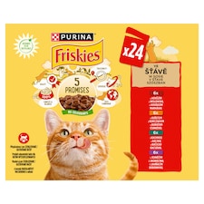 PURINA FRISKIES multipack s kuřetem, hovězím, jehněčím, kachnou ve šťávě 24 x 85g