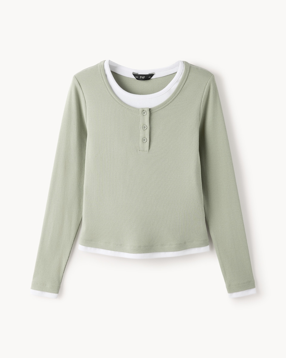 image 1 of F&F Cotton Rich Double Layered Top in Olive