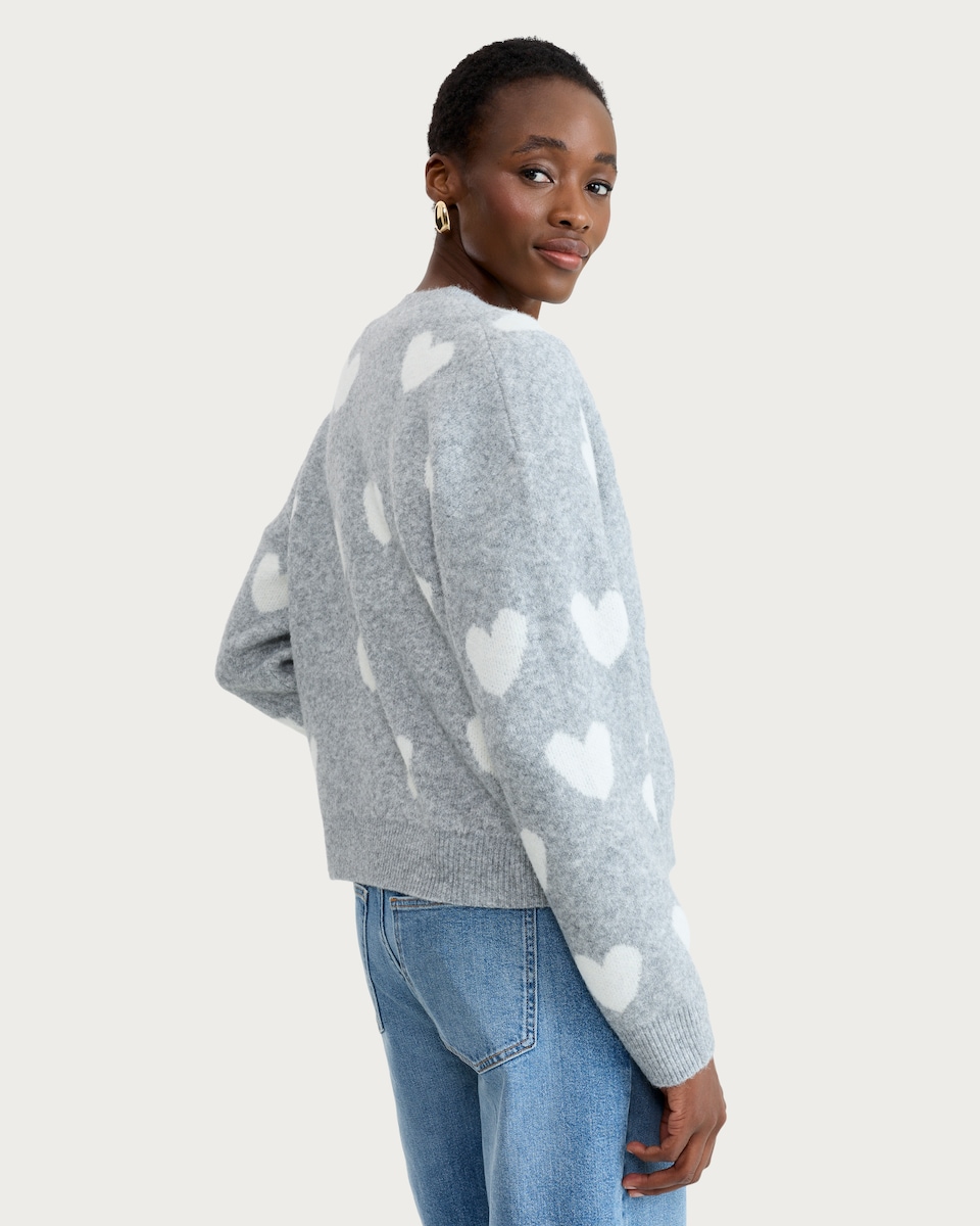 F&F Knitted Heart Print Button Up Cardigan in Grey Marl - Tesco Groceries