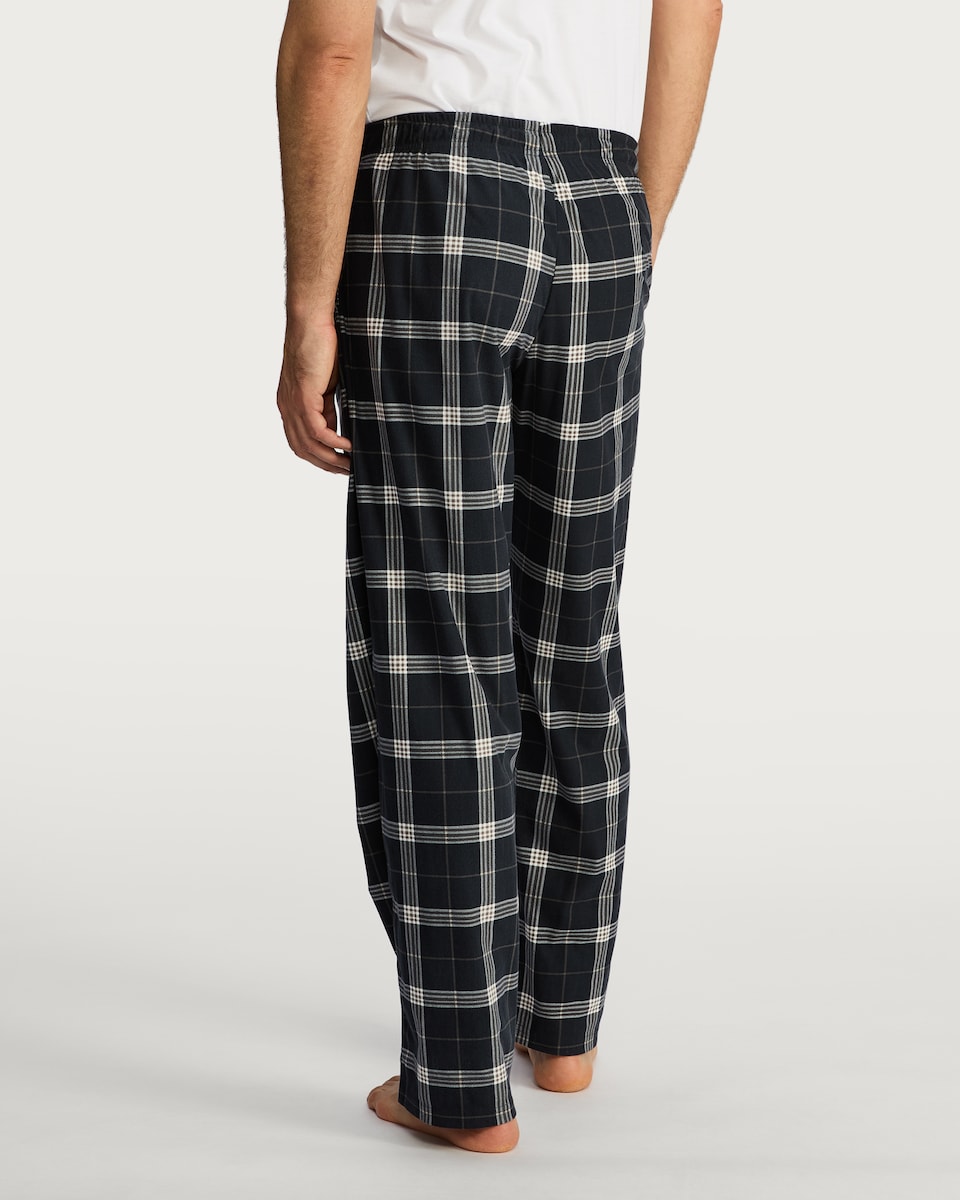 image 1 of F&F Check Print Fleece Pyjama Bottoms in Navy