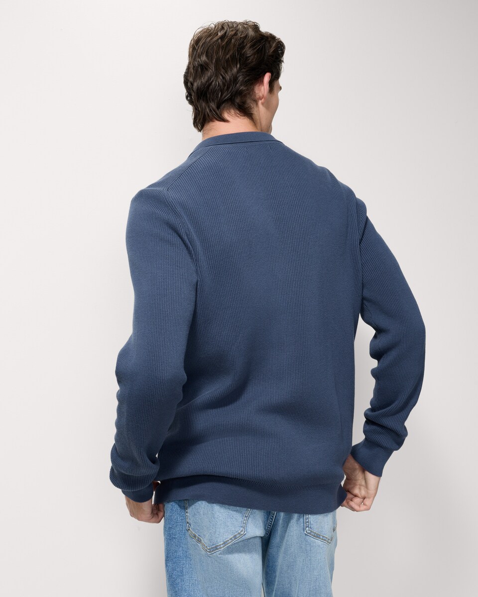 image 1 of F&F Pure Cotton Collared Cardigan in Blue