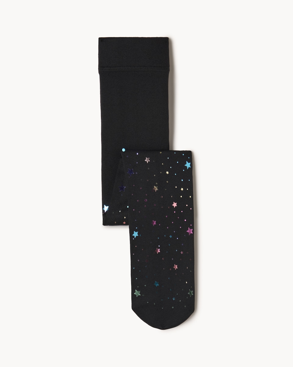  F&F Girls WARMPLUS™ Medium Warmth Star Thermal Fleece Lined Tights in Black