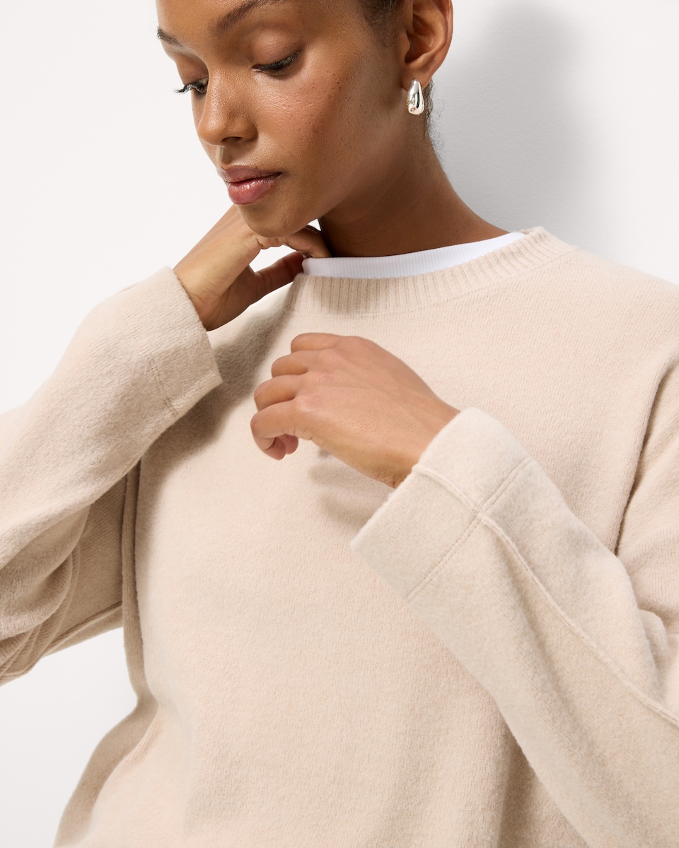 image 1 of F&F Brushed Dropped Shoulder Long Sleeved Top in Neutral