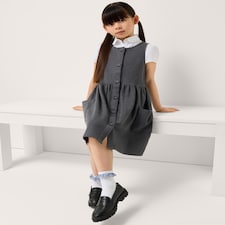 F&F School Girls Cotton Rich Button Front Pinafore in Grey