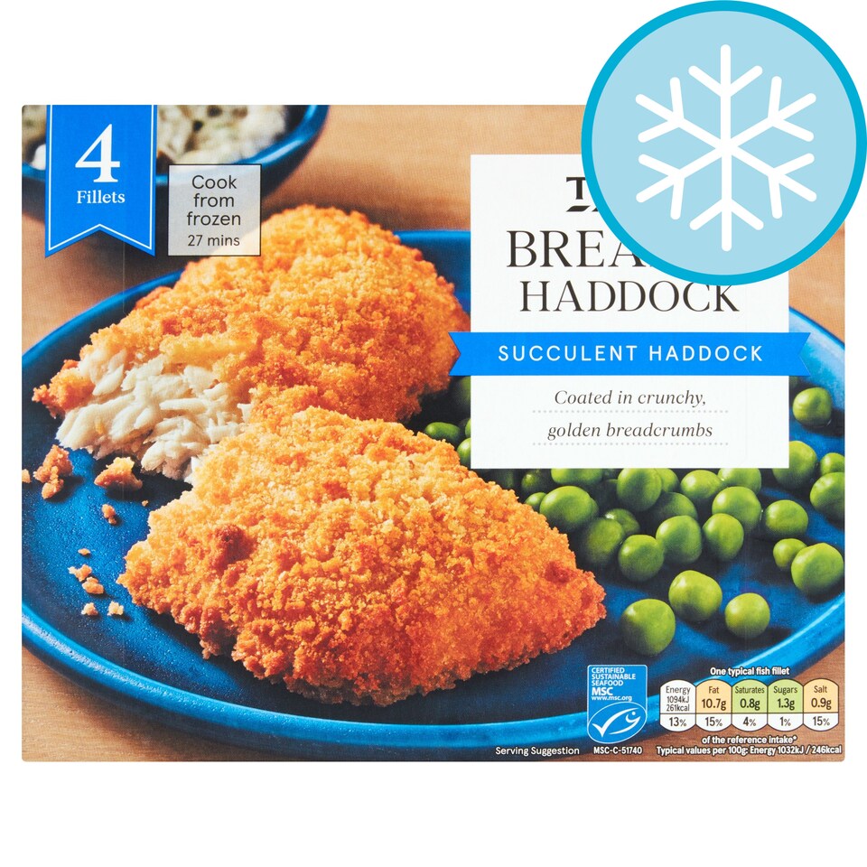Tesco 4 Breaded Haddock Fillets 500G Tesco Groceries