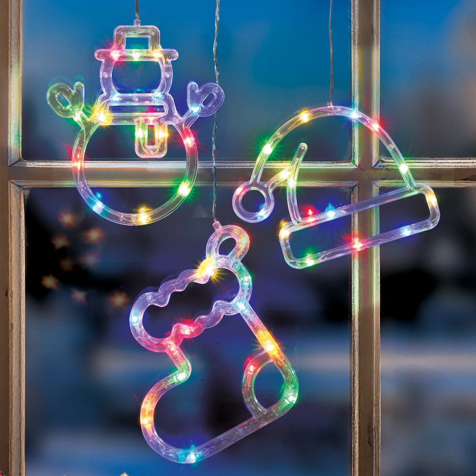 image 1 of Christmas Workshop Suction LED Multi Colour Window Light Set Of 3