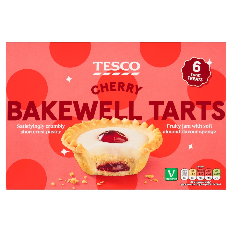 Tesco Cherry Bakewell Tarts - Almond, Plum, Raspberry 6 Pack